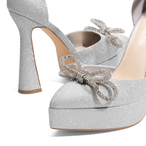 Rhinestone Bow Platform Pumps - SILVER-GLITTER - 6